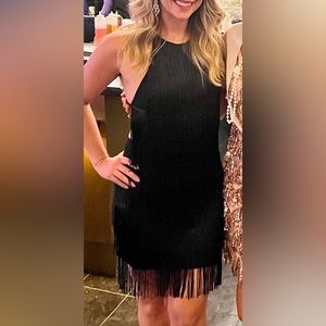 Black fringe mini dress - flapper style